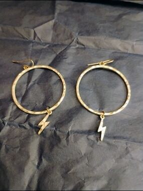 3 For $15- Silvertone Hoop Earrings with Lightning Bolt Charms